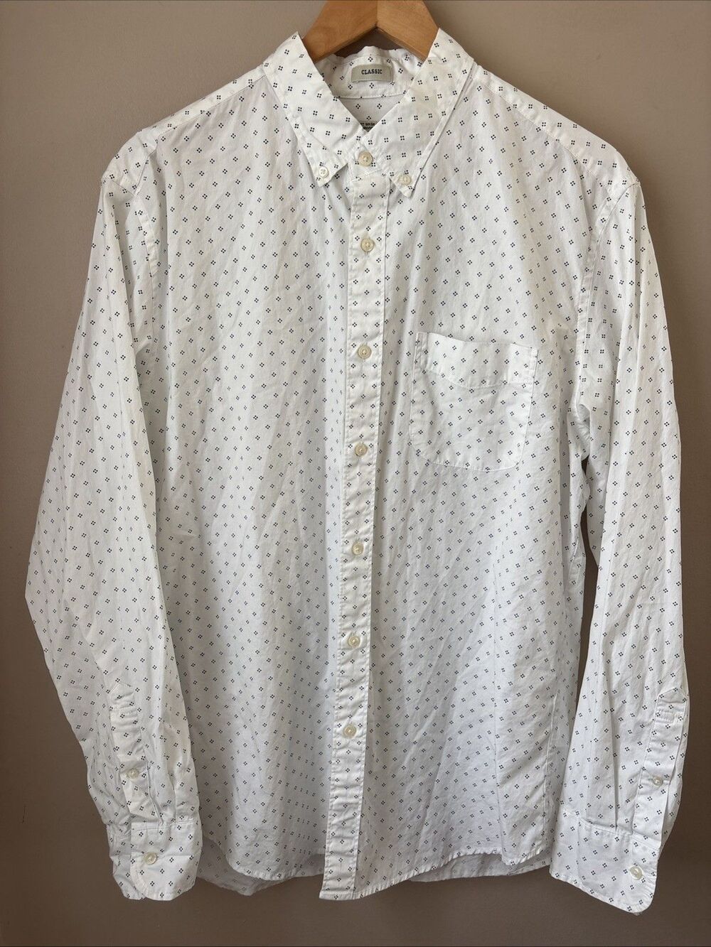 J.Crew Classic Fit Shirt Mens L White Printed Button Up Long Sleeve Cotton